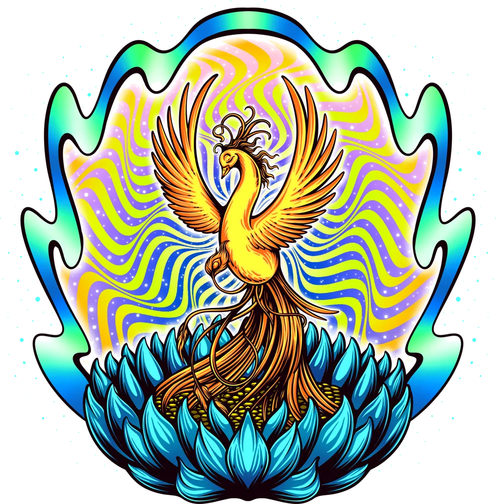 Rising phoenix emerging from a lotus flower